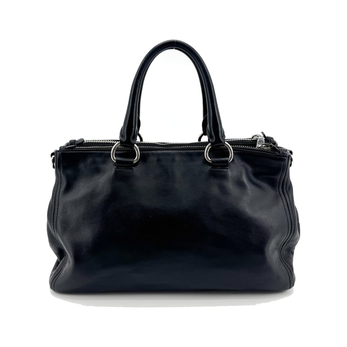 Prada Double Zip Convertible Soft Calf, Black, Leather, Tote Bag
