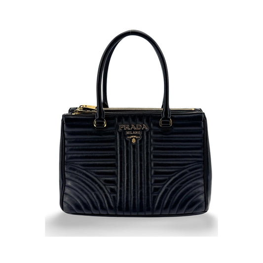 Prada Double Zip Diagramme Quilted Leather, Black, Leather, Tote Bag