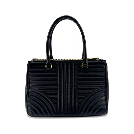 Prada Double Zip Diagramme Quilted Leather, Black, Leather, Tote Bag