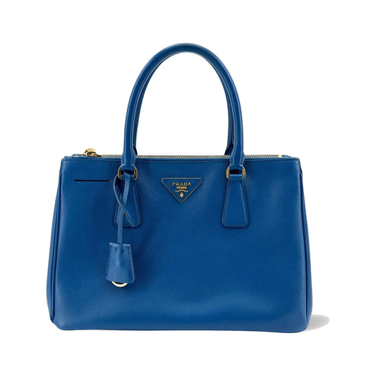 Prada Double Zip Lux Saffiano Leather, Blue, Leather, Tote Bag