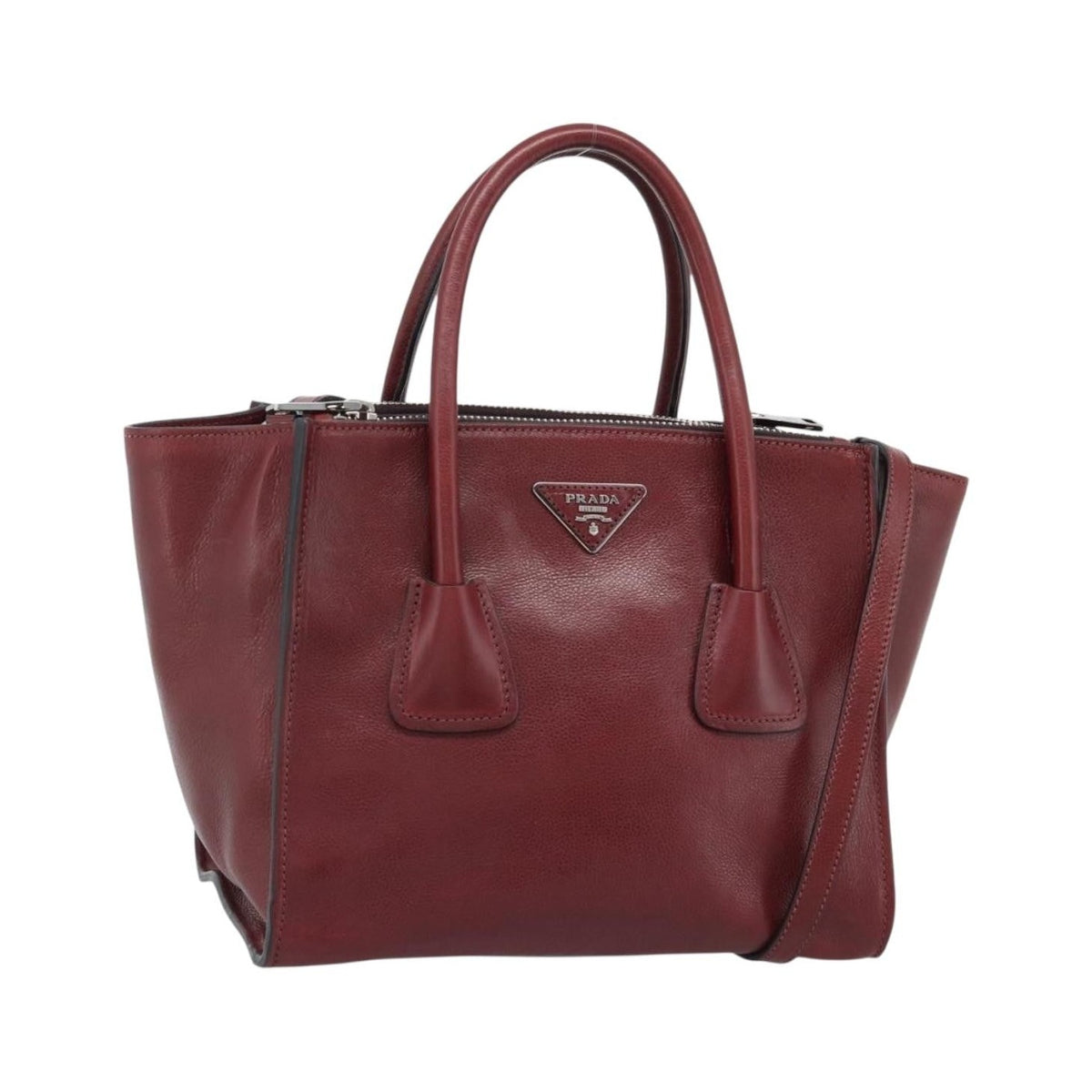 Prada Double Zip Lux Saffiano Leather, Red, Leather, Tote Bag