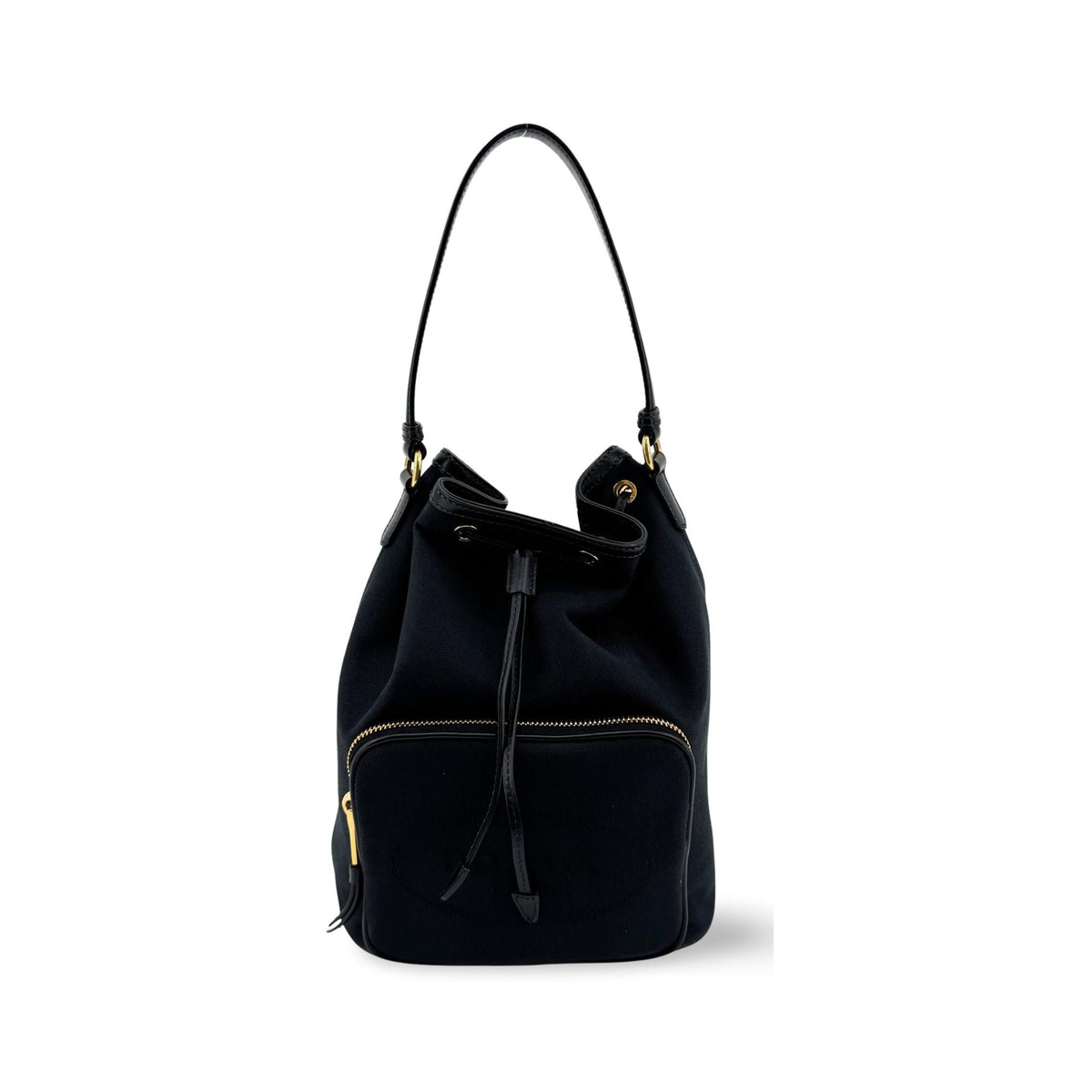 Prada Duet Drawstring Bucket Tessuto, Black, Canvas, Handbag