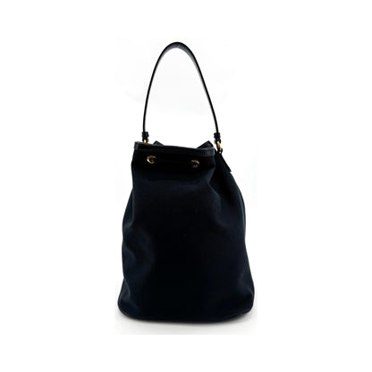 Prada Duet Drawstring Bucket Tessuto, Black, Canvas, Handbag