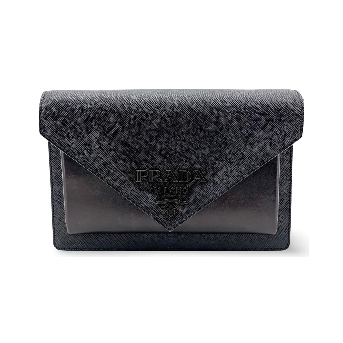 Prada Envelope Clutch Saffiano Leather, Black, Leather, Clutch