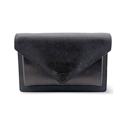 Prada Envelope Clutch Saffiano Leather, Black, Leather, Clutch