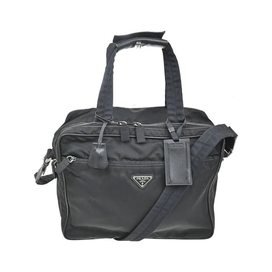Prada Expandable Front Zip Boston Tessuto, Black, Nylon, Travel Bag