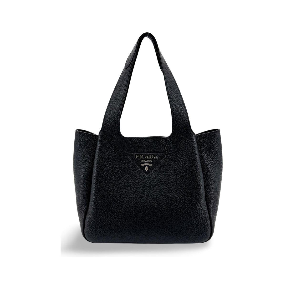 Prada Flou Dynamique Open Vitello Daino, Black, Leather, Tote Bag