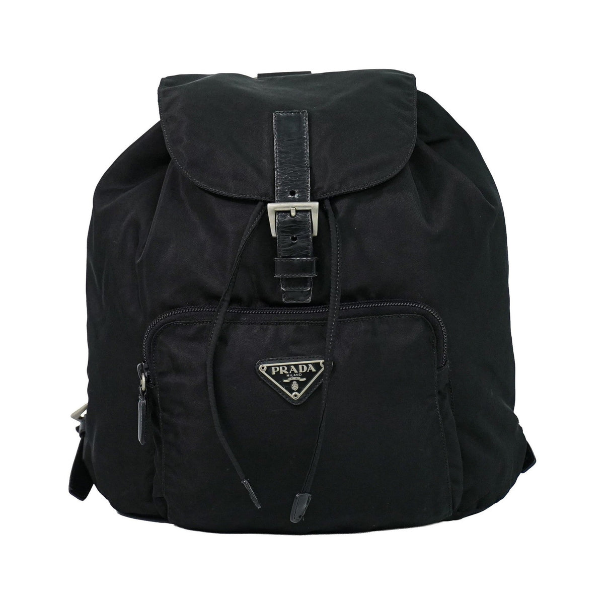Prada Front Pocket Buckle Nylon, Black, Nylon, Backpack