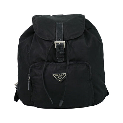 Prada Front Pocket Buckle Nylon, Black, Nylon, Backpack