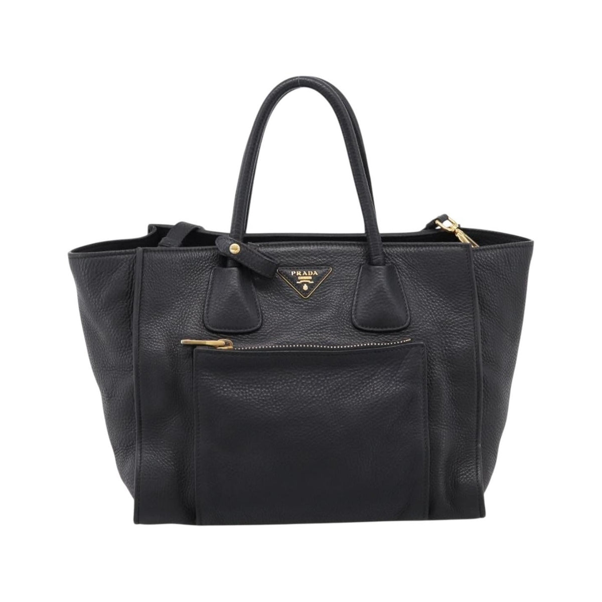 Prada Front Pocket Convertible Vitello Daino, Black, Leather, Tote Bag