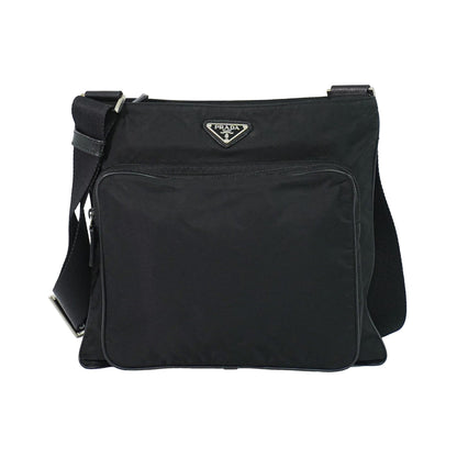 Prada Front Pocket Messenger Quilted Tessuto, Black, Nylon, Shoulder Bag