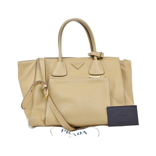 Prada Front Pocket Wing Convertible Tote Vitello Daino, Beige, Leather, Tote Bag