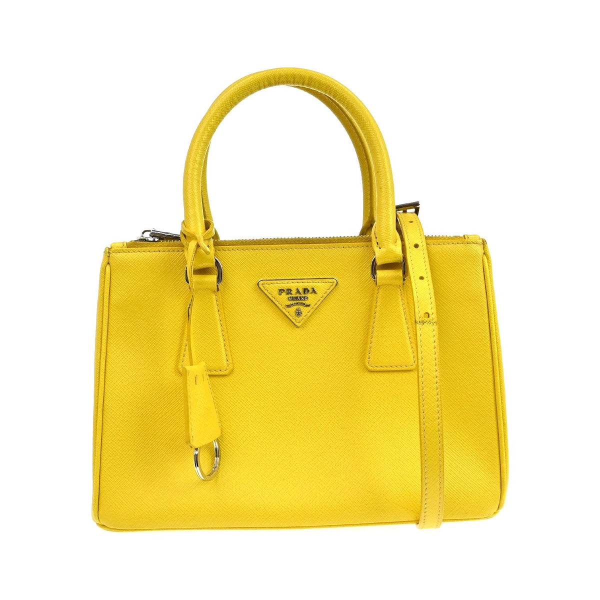 Prada Galleria Double Zip Saffiano Leather, Yellow, Leather, Tote Bag