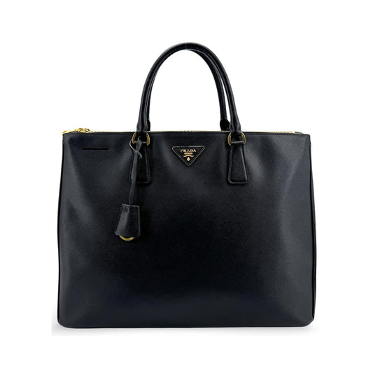 Prada Galleria Double Zip Saffiano Leather, Black, Leather, Tote Bag