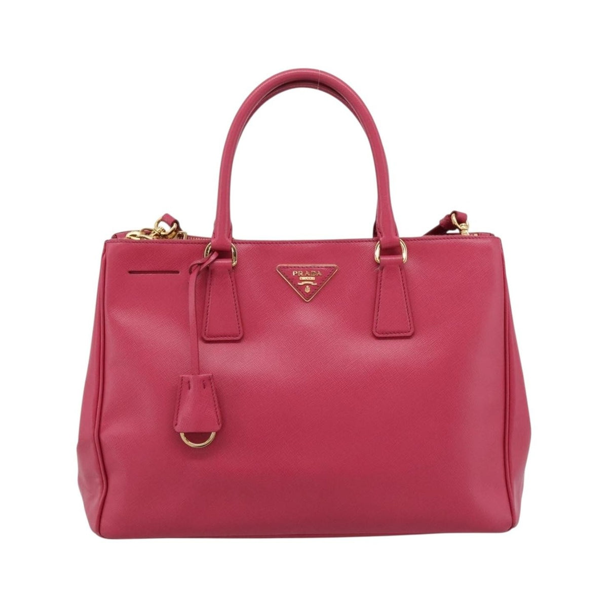 Prada Galleria Double Zip Saffiano Leather, Pink, Leather, Tote Bag