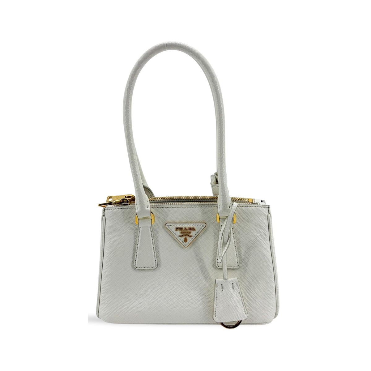 Prada Galleria Double Zip Saffiano Leather, White, Leather, Tote Bag