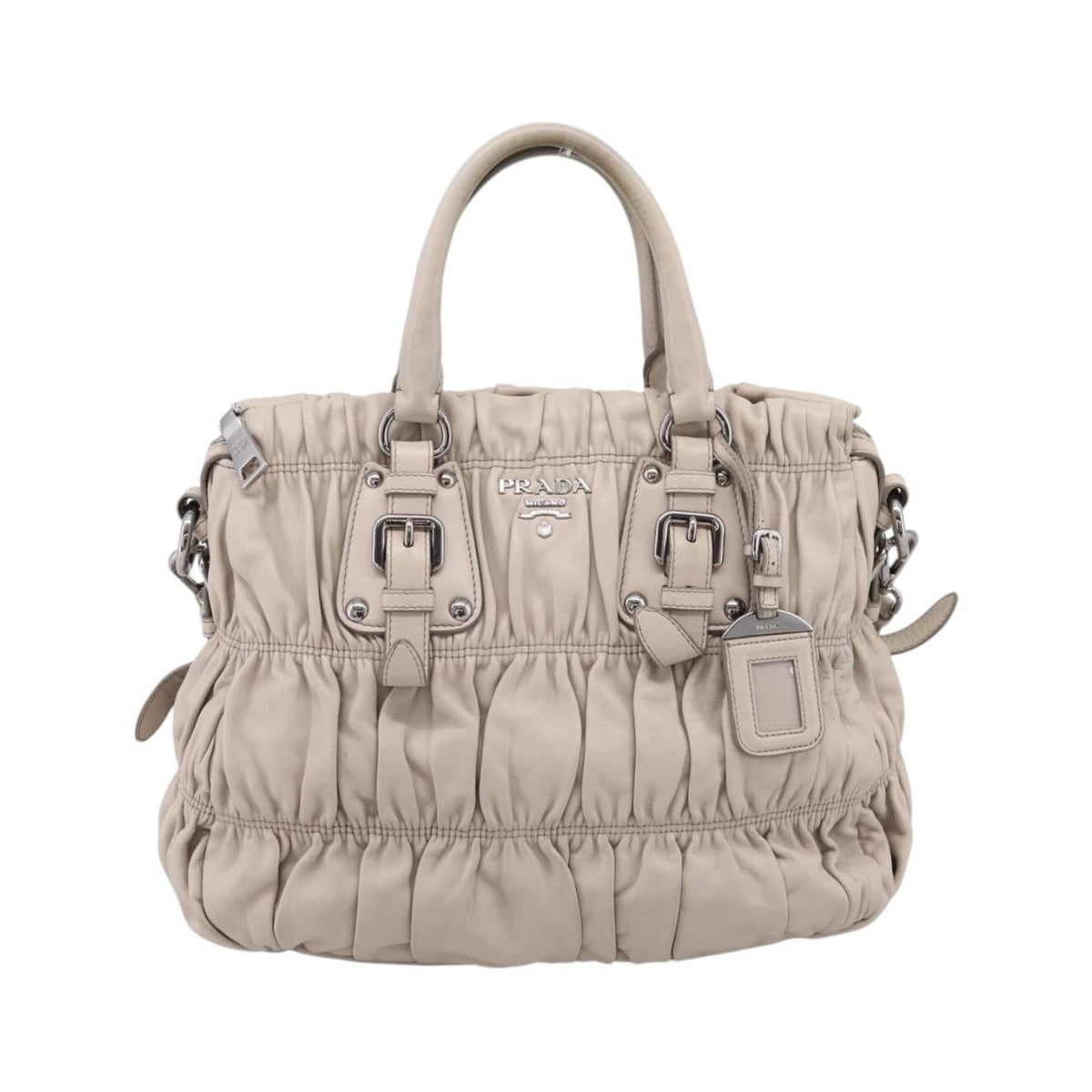 Prada Gaufre Convertible Nappa Leather, Gray, Leather, Tote Bag