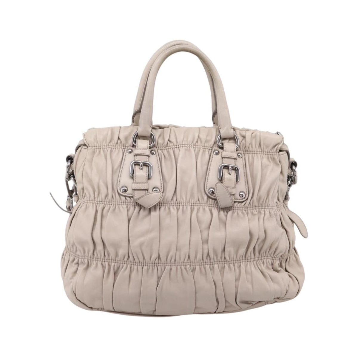 Prada Gaufre Convertible Nappa Leather, Gray, Leather, Tote Bag