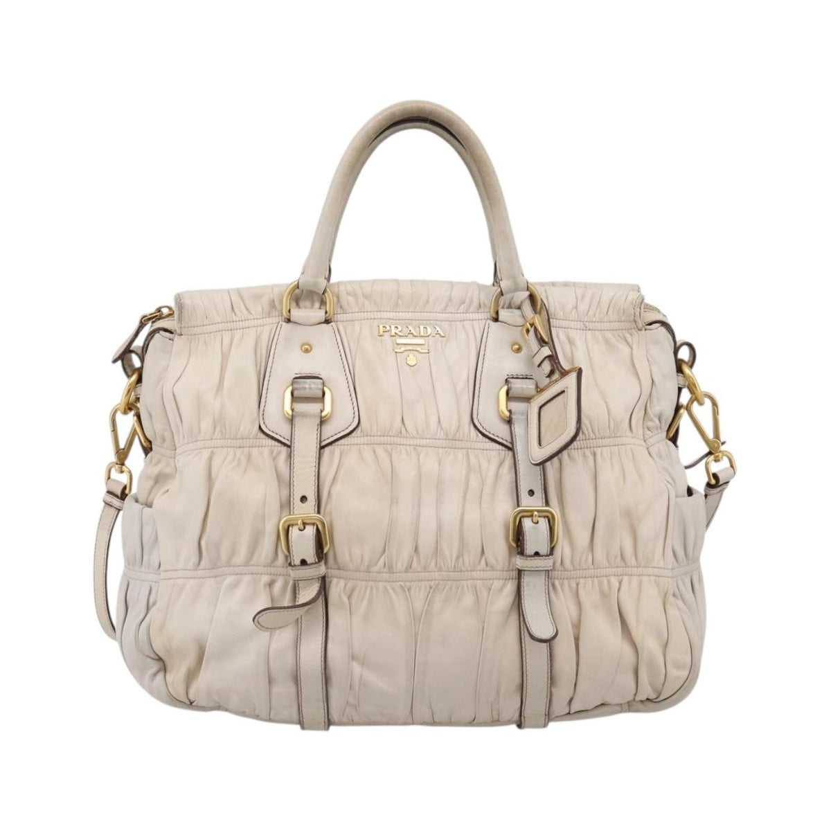 Prada Gaufre Convertible Satchel Nappa Leather, Beige, Leather, Handbag