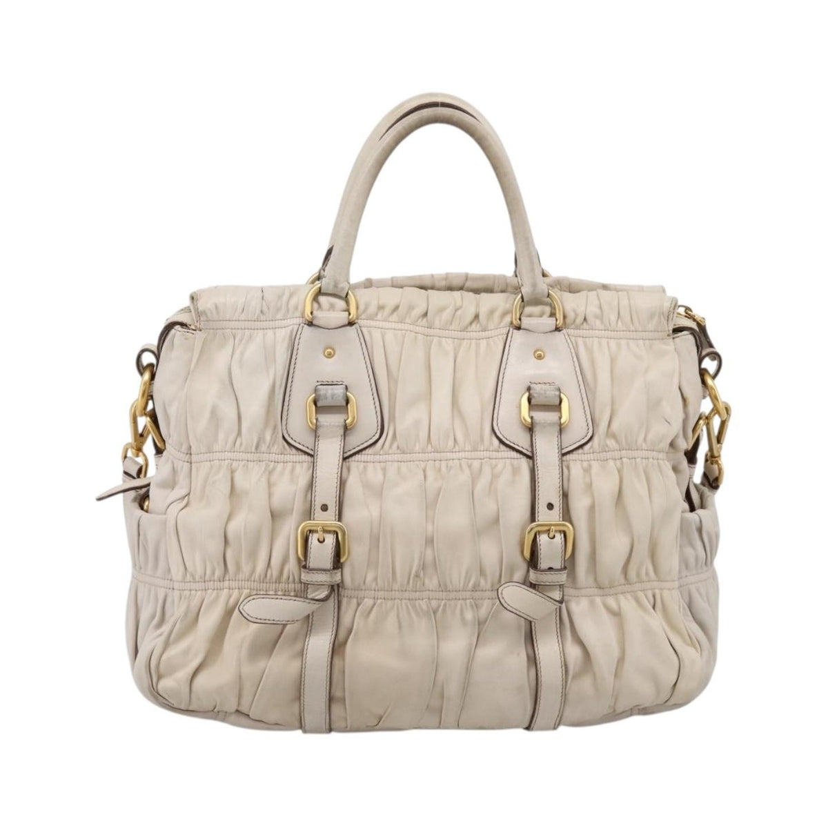 Prada Gaufre Convertible Satchel Nappa Leather, Beige, Leather, Handbag