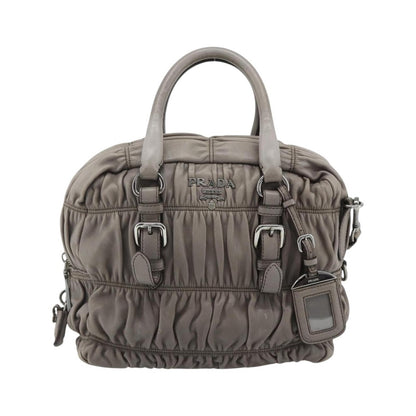 Prada Gaufre Convertible Satchel Nappa Leather, Gray, Leather, Handbag