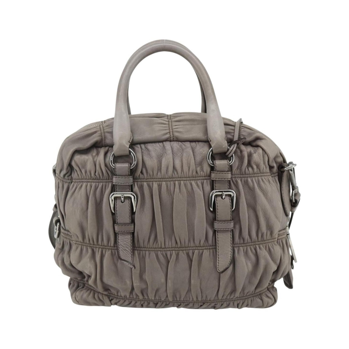 Prada Gaufre Convertible Satchel Nappa Leather, Gray, Leather, Handbag