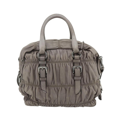 Prada Gaufre Convertible Satchel Nappa Leather, Gray, Leather, Handbag