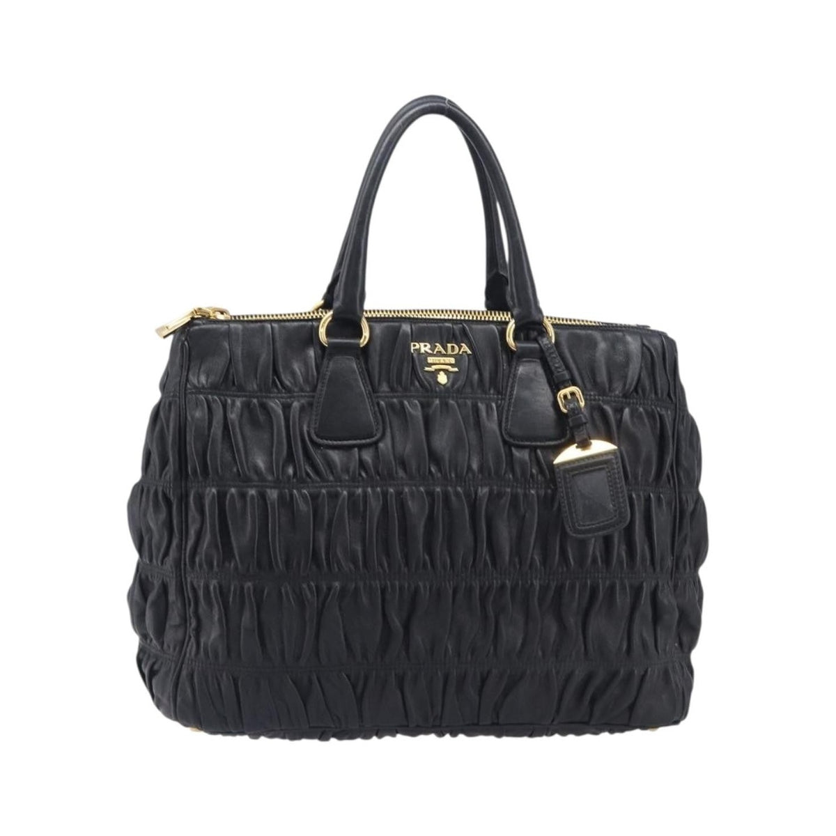 Prada Gaufre Double Zip Convertible Nappa Leather, Black, Leather, Tote Bag