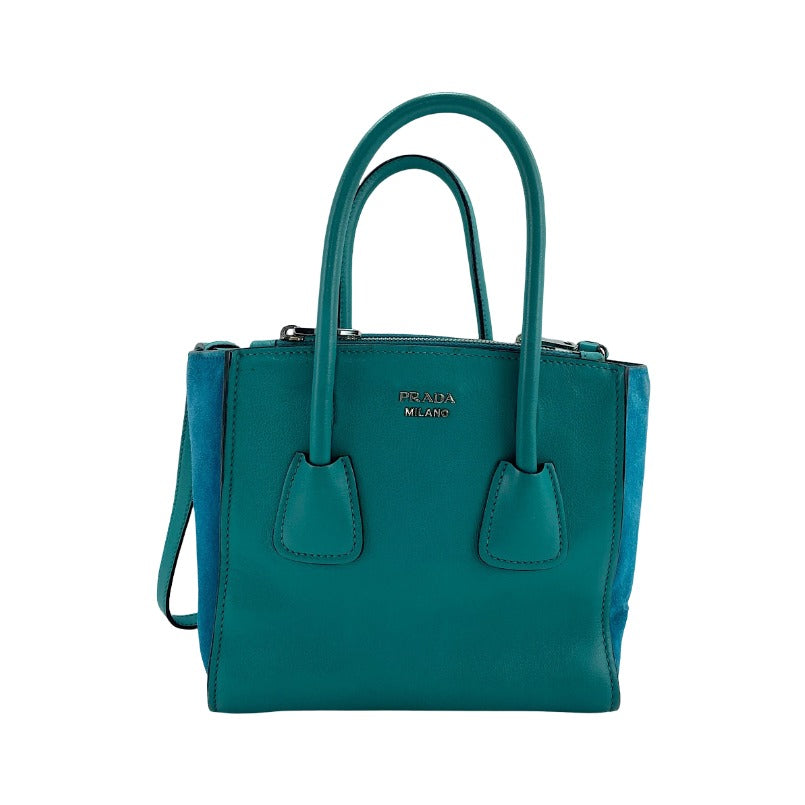Prada glace twin pocket small glace twin pocket, Green, Leather, Tote Bag