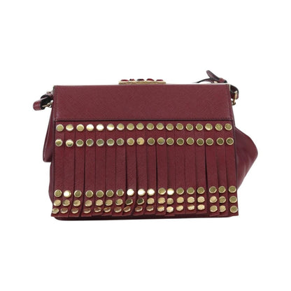 Prada Idol Studded Fringe Saffiano Leather, Burgundy, Leather, Shoulder Bag