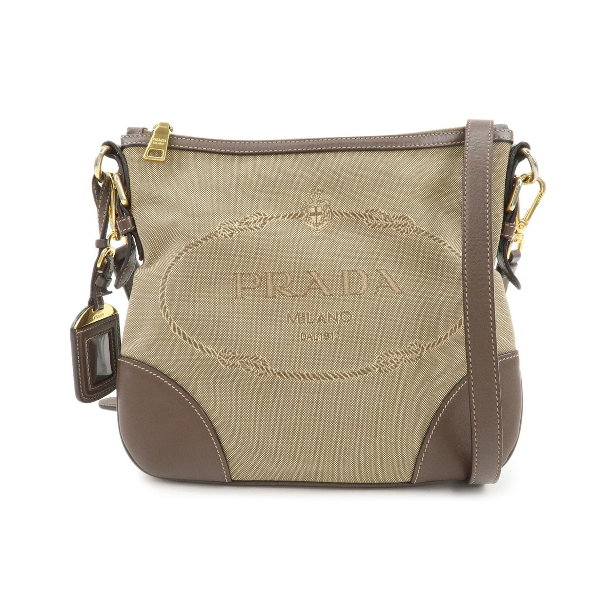 Prada Logo Canvas, Beige, Canvas, Tote Bag