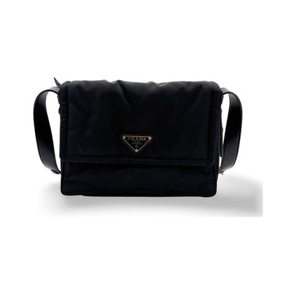 Prada Padded Flap Re-Nylon, Black, Nylon, Shoulder Bag