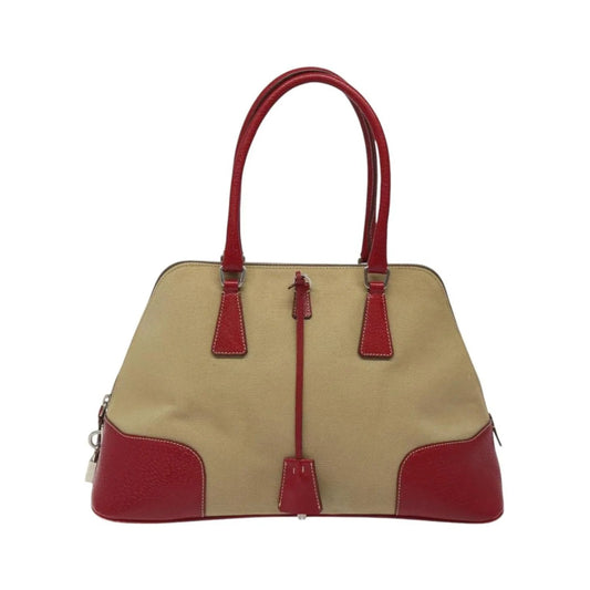 Prada Promenade Tote Canvas and Leather, Beige, Canvas, Shoulder Bag