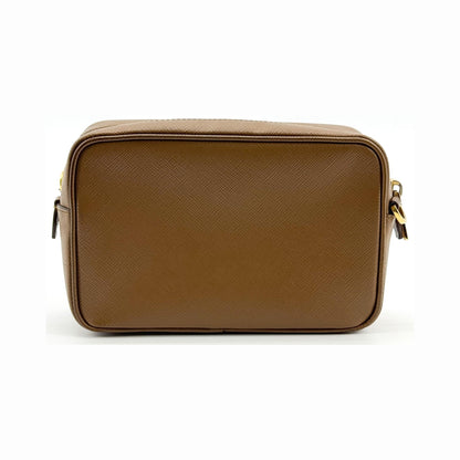 Prada Pushlock Pocket Camera Saffiano Leather, Brown, Leather, Handbag