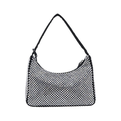 Prada Re-Edition 2000 Hobo Crystal Embellished Satin, Silver, Silk, Shoulder Bag