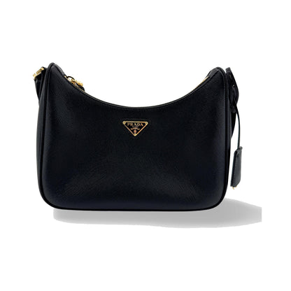 Prada Re-Edition 2005 Hobo Tessuto with Saffiano Leather, Black, Leather, Shoulder Bag