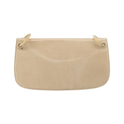 Prada Resin Chain Ruffle Flap Leather, Beige, Leather, Handbag