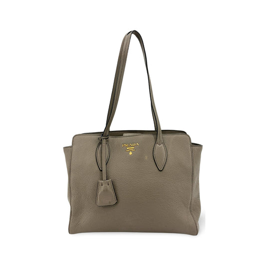 Prada Shoulder Bag Leather, Gray, Calfskin, Shoulder Bag