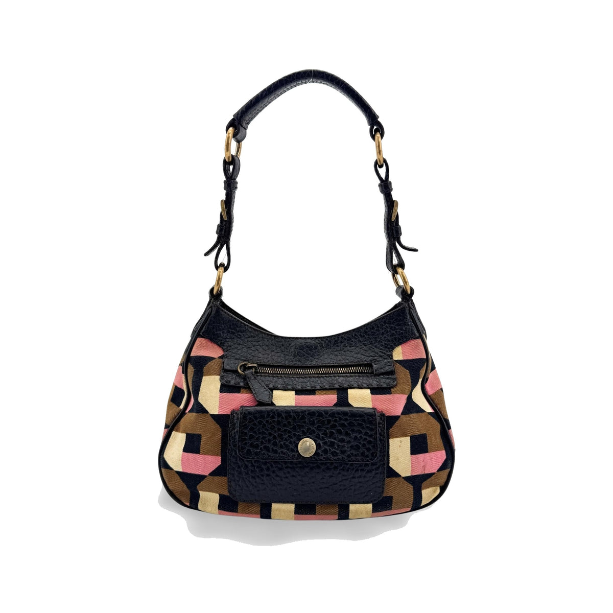 Prada Shoulder Canvas and Leather, Black, Canvas, Shoulder Bag
