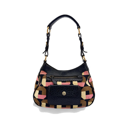 Prada Shoulder Canvas and Leather, Black, Canvas, Shoulder Bag