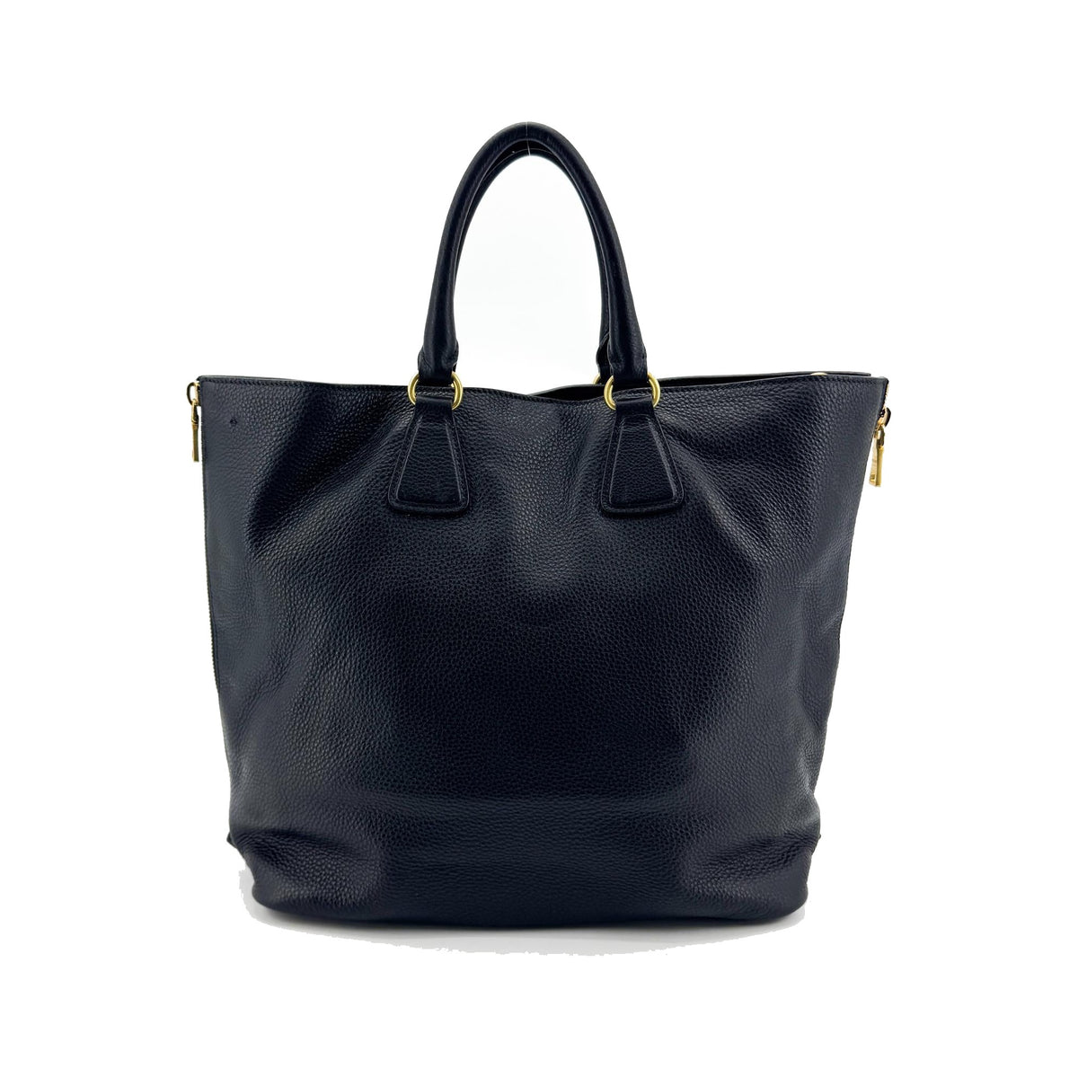 Prada Side Zip Convertible Vitello Daino, Black, Leather, Tote Bag
