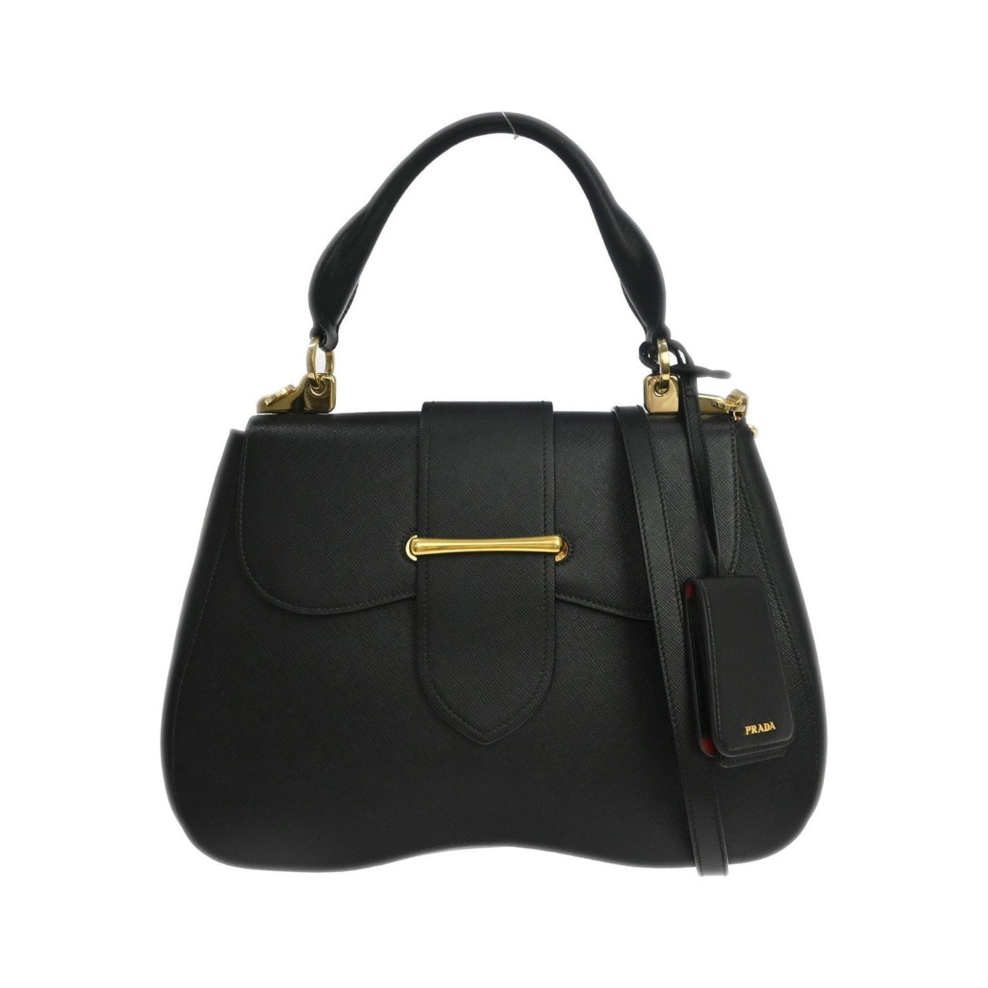 Prada Sidonie Saffiano, Black, Leather, Handbag