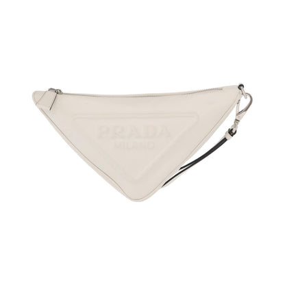 Prada Triangle Logo Wristlet Embossed Leather, White, Leather, Clutch