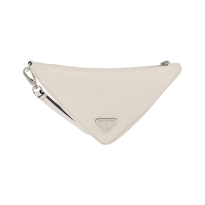 Prada Triangle Logo Wristlet Embossed Leather, White, Leather, Clutch
