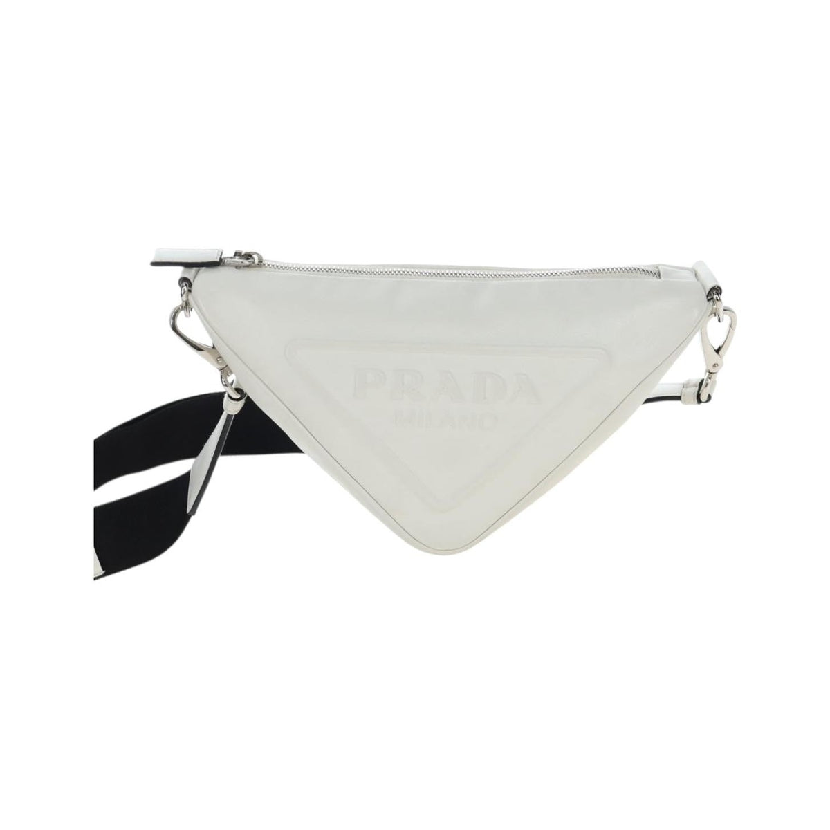 Prada Triangle Logo Wristlet Embossed Leather, White, Leather, Clutch