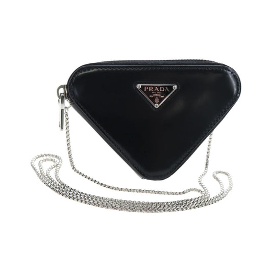 Prada Triangle Logo Zip Embossed Leather, Black, Leather, Shoulder Bag