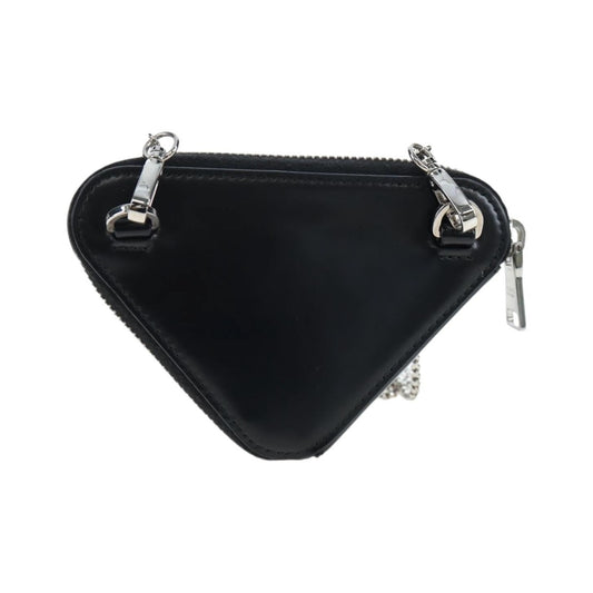 Prada Triangle Logo Zip Embossed Leather, Black, Leather, Shoulder Bag