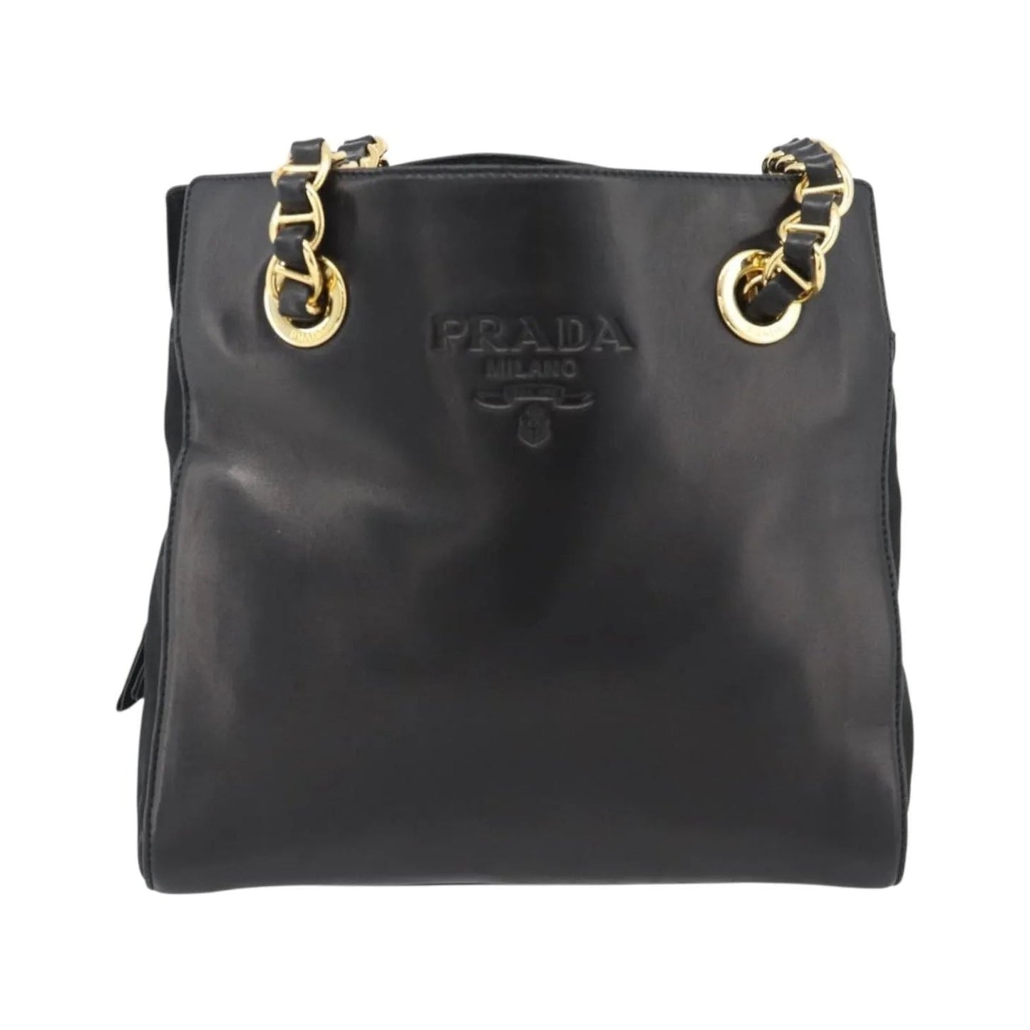 Prada Vintage Nappa Chain Tote Leather, Black, Leather, Shoulder Bag