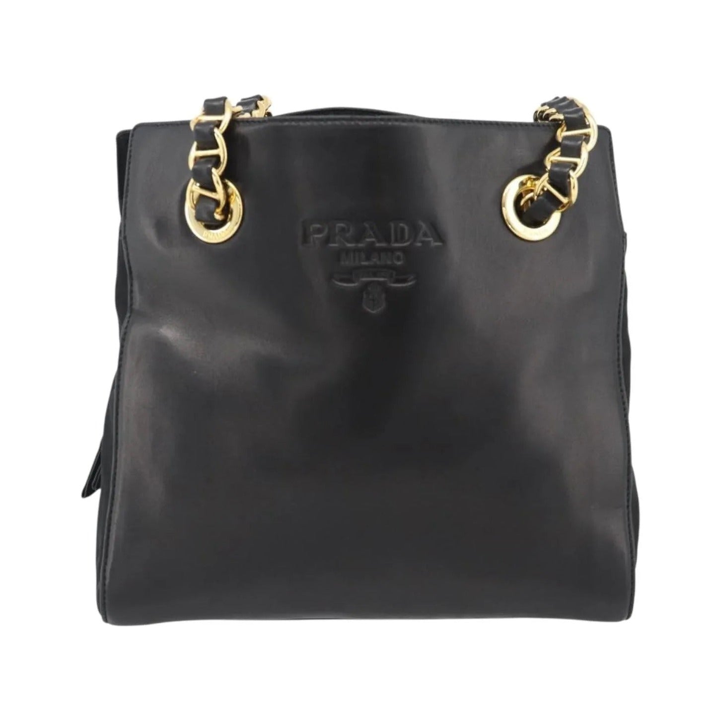 Prada Vintage Nappa Chain Tote Leather, Black, Leather, Shoulder Bag