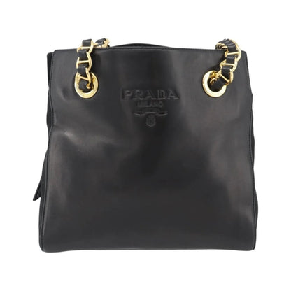Prada Vintage Nappa Chain Tote Leather, Black, Leather, Shoulder Bag